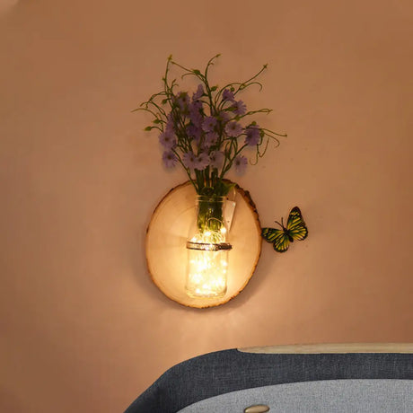 Rustic Multicolored Floral Cafe Wall String Light With Clear Glass Shade - Twinkle And Shine! Purple