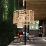 Rustic Natural Rope Drum Pendant Ceiling Lamp With 1 Bulb - Brown Finish | Perfect For Restaurants