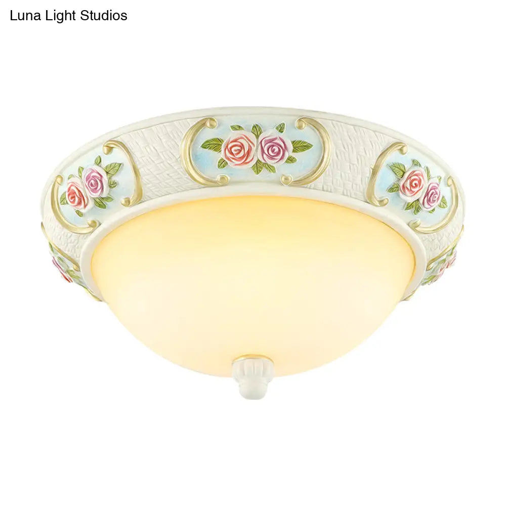 Rustic Opal Glass Dome Ceiling Flush Light White 15’/19’ W 3 - Bulb Flushmount For Dining Room