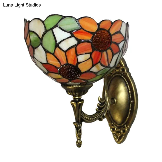Rustic Orange Stained Glass Sunflower Wall Sconce Tiffany Lamp