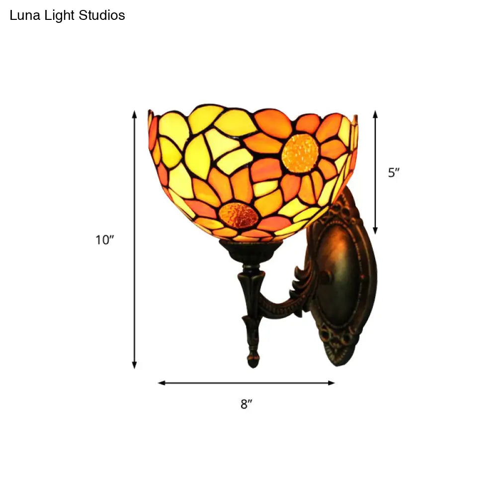 Rustic Orange Stained Glass Sunflower Wall Sconce Tiffany Lamp