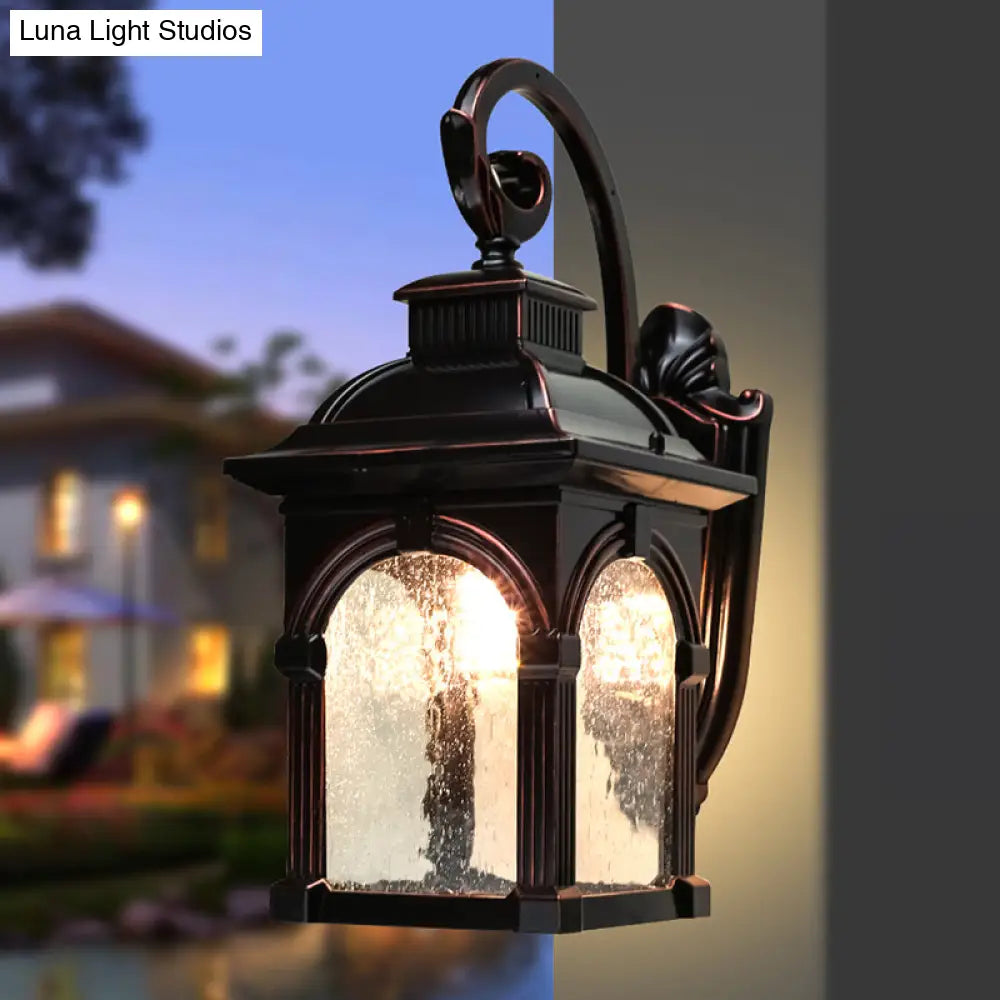 Rustic Outdoor Clear Bubble Glass Wall Sconce Light Fixture With Coffee Birdcage Design