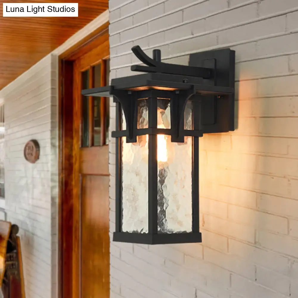 Rustic Outdoor Wall Sconce Light - Retro Lantern Style With Clear Water Glass Bronze/Black Finish