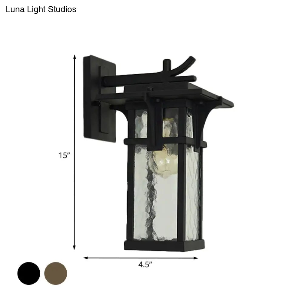 Rustic Outdoor Wall Sconce Light - Retro Lantern Style With Clear Water Glass Bronze/Black Finish