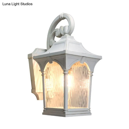Rustic Outdoor Wall Sconce Light With Clear Water Glass Lantern Design - Single Bulb Fixture In