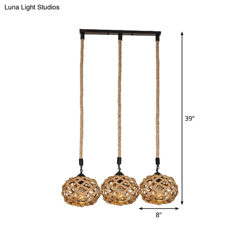 Rustic Oval Pendant Light With Cross-Woven Rope And Multiple Bulbs For Kitchen Or Bar Area