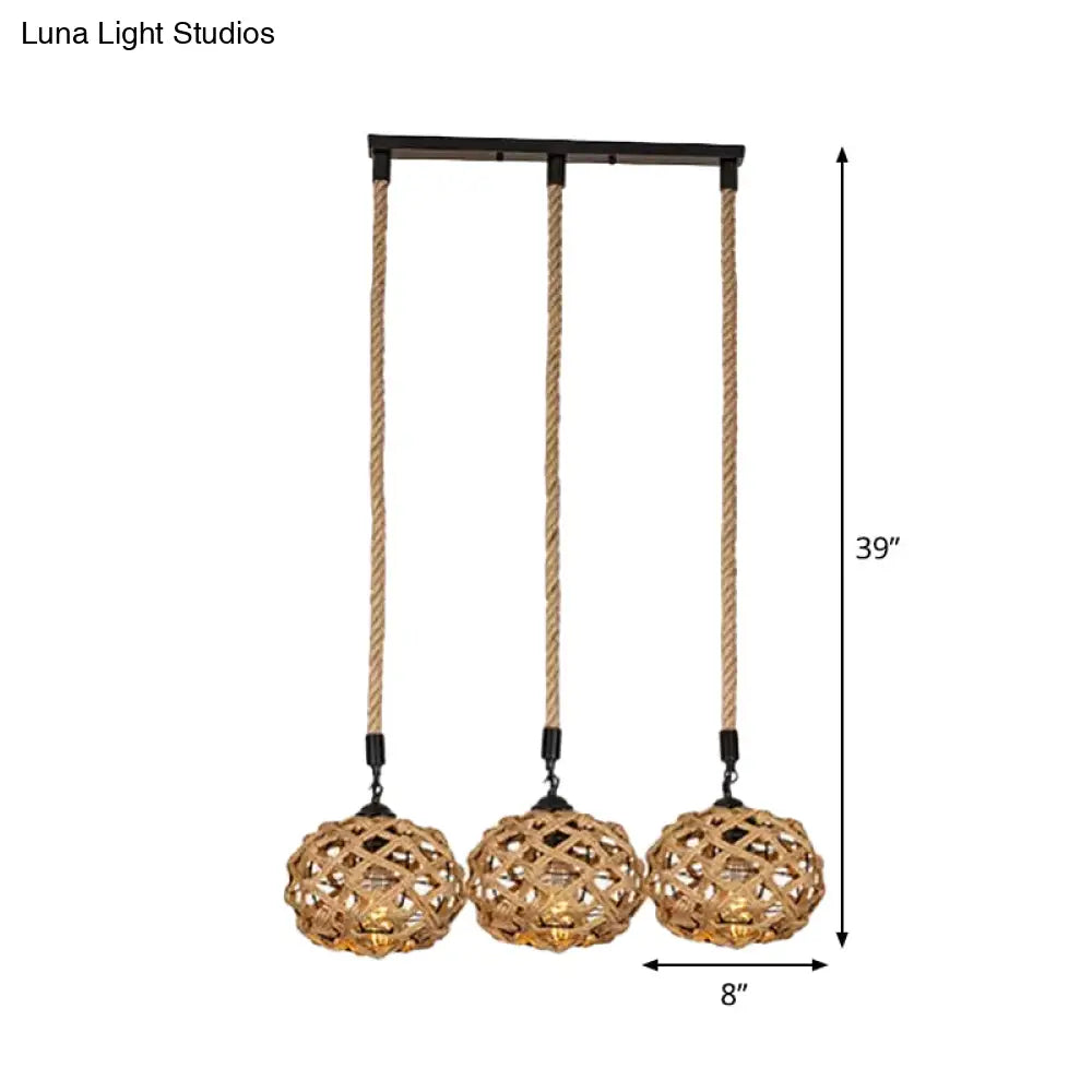 Rustic Oval Pendant Light With Cross-Woven Rope And Multiple Bulbs For Kitchen Or Bar Area