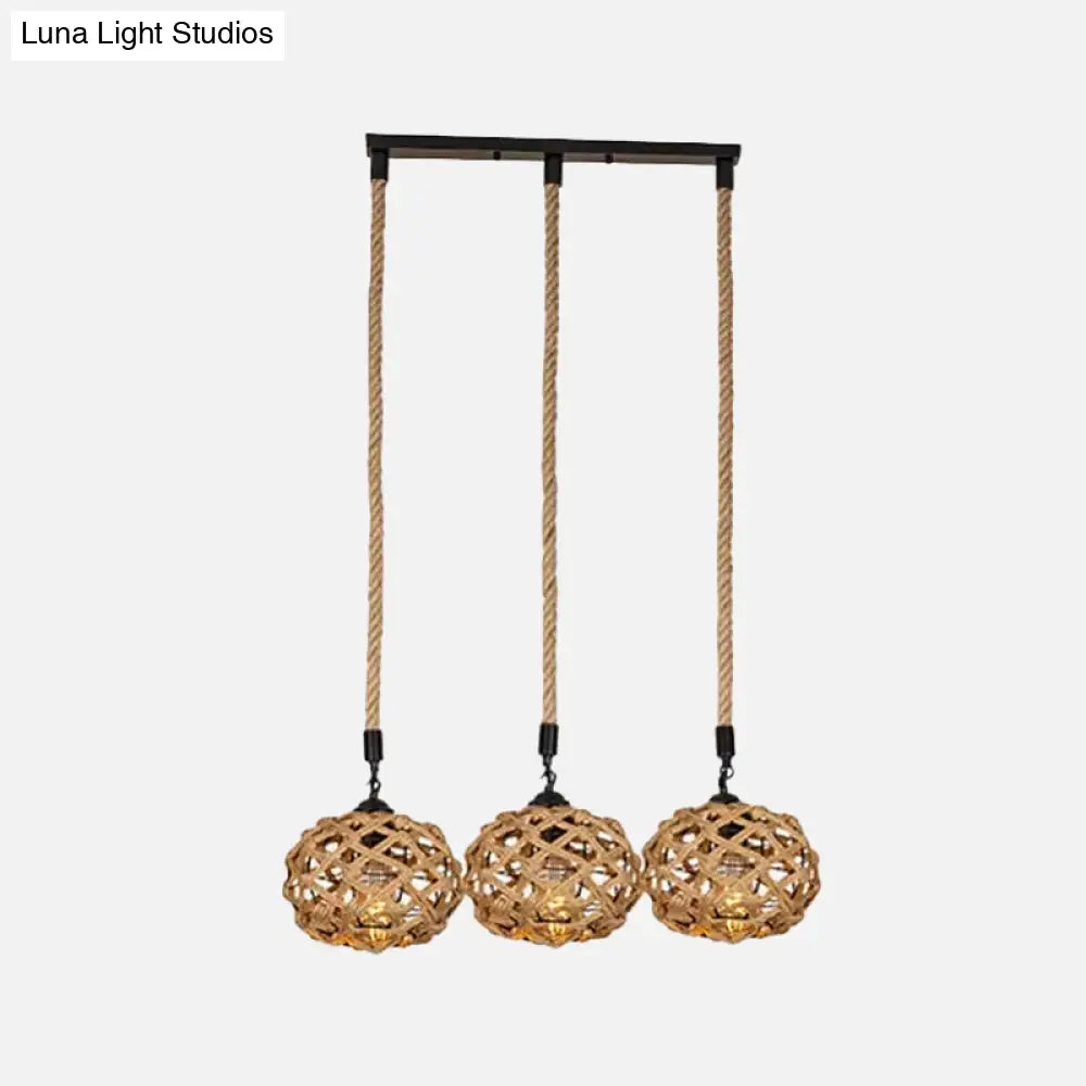 Rustic Oval Pendant Light With Cross-Woven Rope And Multiple Bulbs For Kitchen Or Bar Area