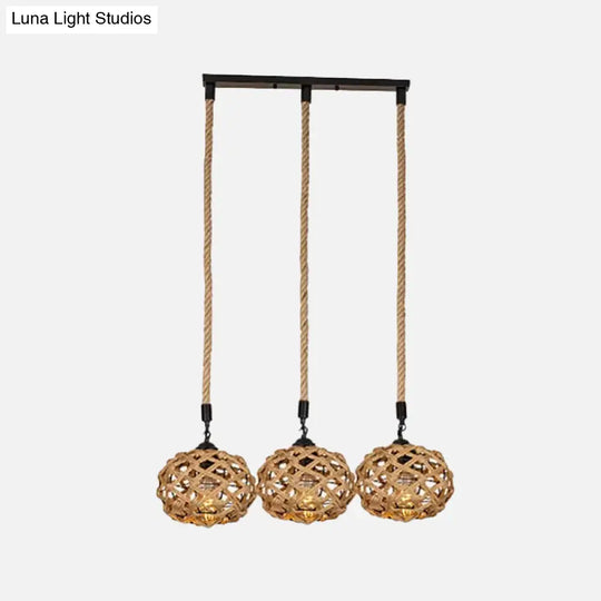 Rustic Oval Pendant Light With Cross-Woven Rope And Multiple Bulbs For Kitchen Or Bar Area