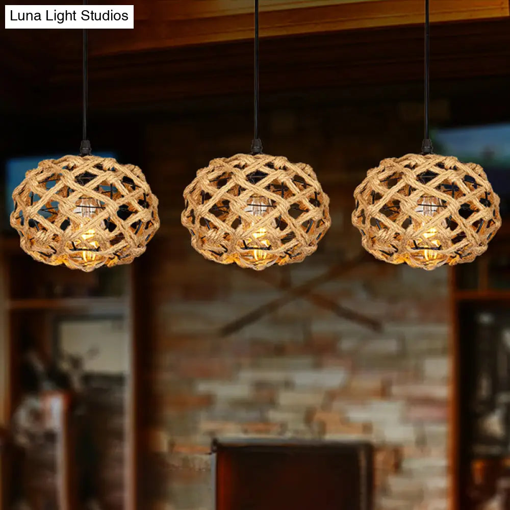 Rustic Oval Pendant Light With Cross-Woven Rope And Multiple Bulbs For Kitchen Or Bar Area Brown /