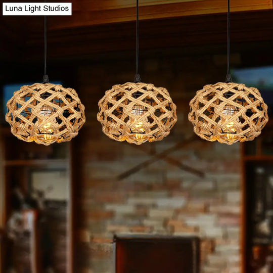 Rustic Oval Pendant Light With Cross-Woven Rope And Multiple Bulbs For Kitchen Or Bar Area Brown /