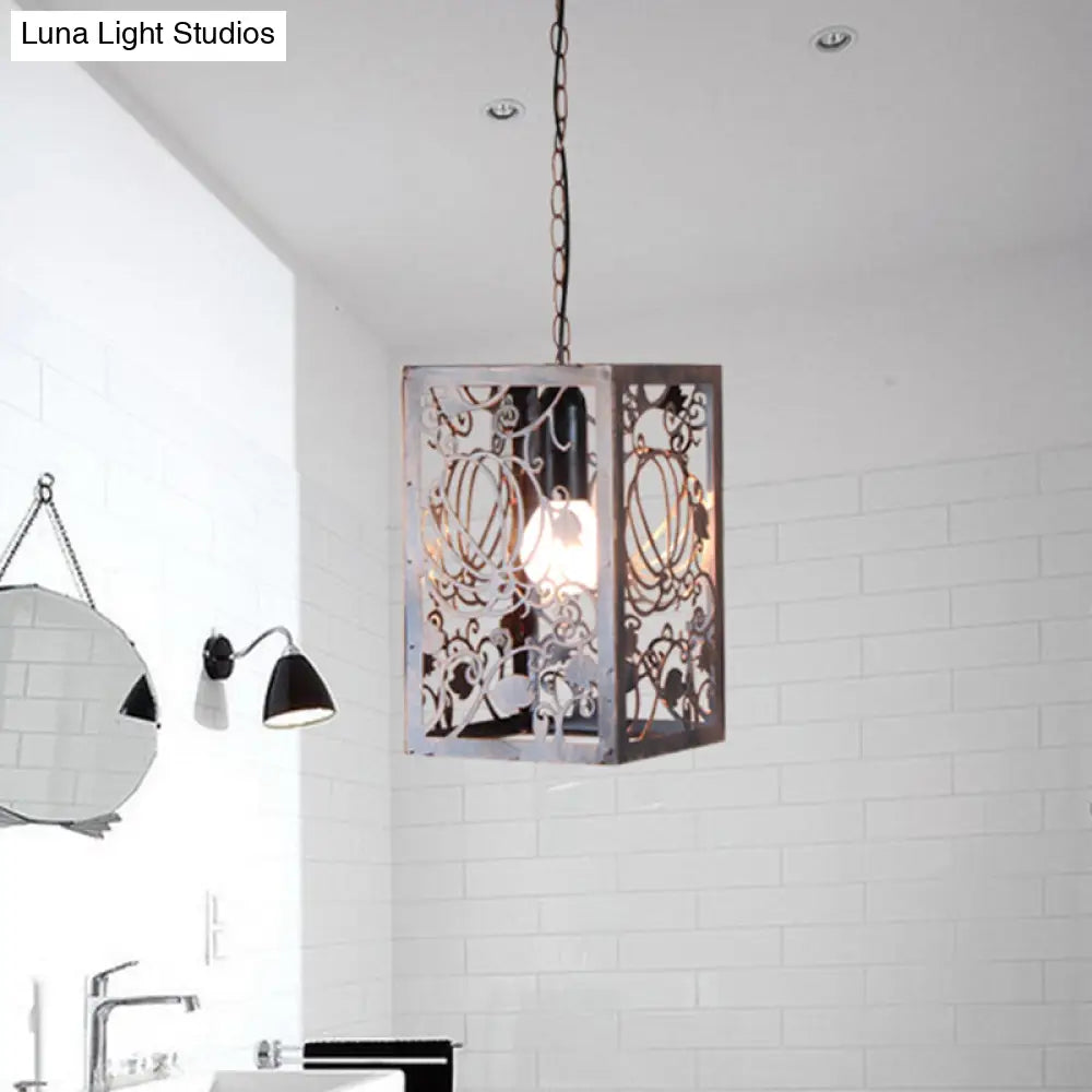 Rustic Pendant Ceiling Light With Cage - Traditional Metal 1 Hanging Lamp For Living Room