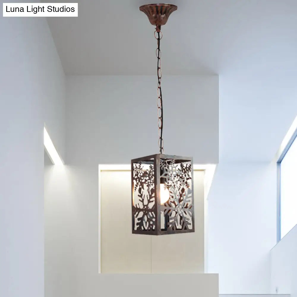 Rustic Pendant Ceiling Light With Cage - Traditional Metal 1 Hanging Lamp For Living Room Rust /