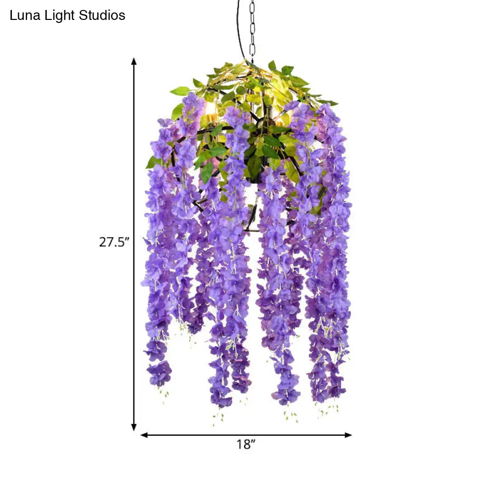 Iron Pendant Lamp - Rural White/Pink/Purple Plant Cafe Chandelier Lighting