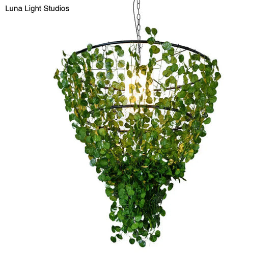 Iron Pendant Lamp - Rural White/Pink/Purple Plant Cafe Chandelier Lighting Dark Green