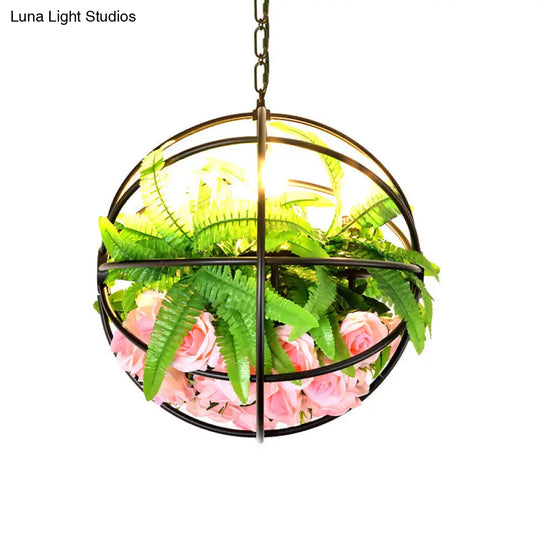 Iron Pendant Lamp - Rural White/Pink/Purple Plant Cafe Chandelier Lighting Light Pink
