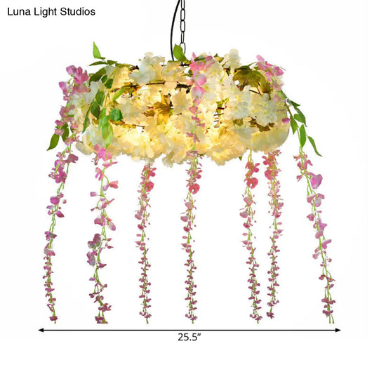 Iron Pendant Lamp - Rural White/Pink/Purple Plant Cafe Chandelier Lighting