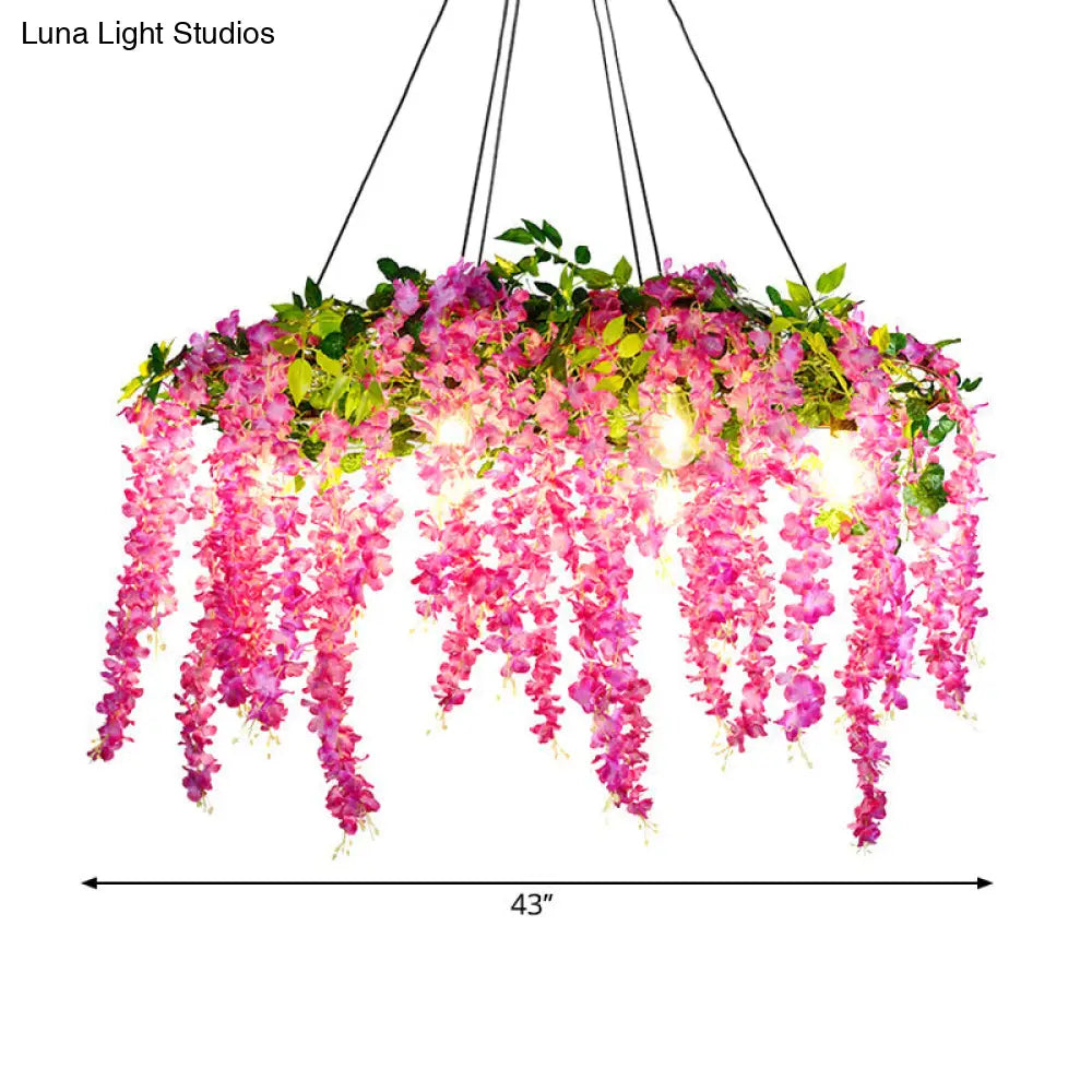 Iron Pendant Lamp - Rural White/Pink/Purple Plant Cafe Chandelier Lighting