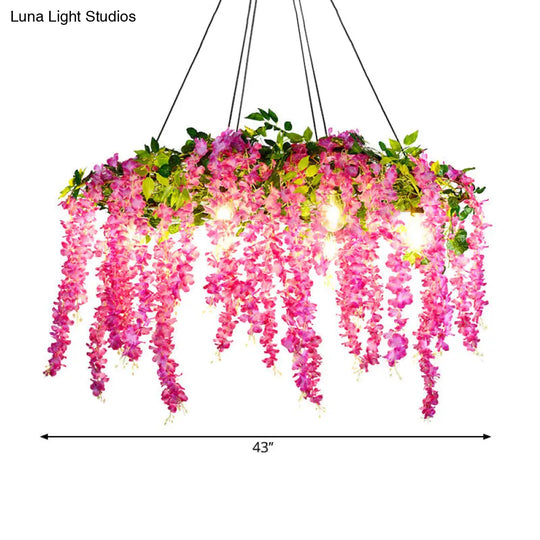 Iron Pendant Lamp - Rural White/Pink/Purple Plant Cafe Chandelier Lighting