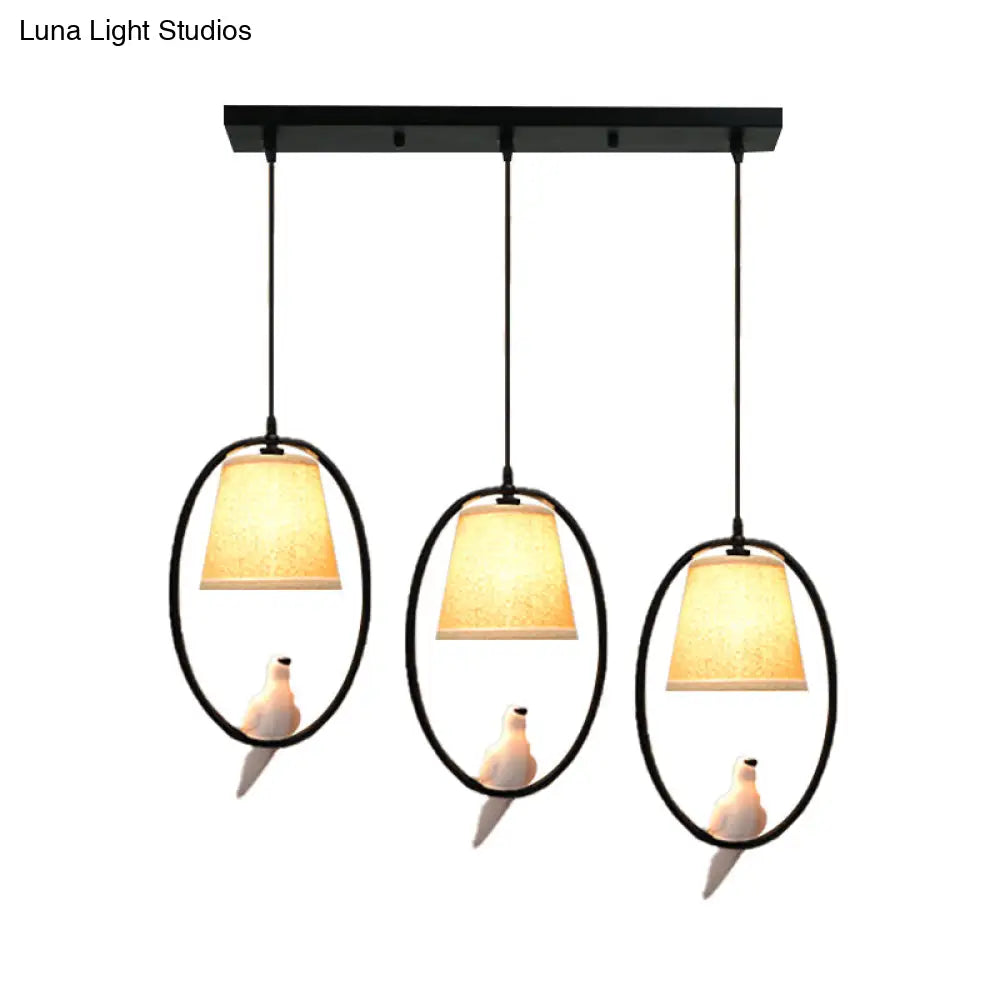 Rustic Pigeon Metal Pendant Light For Oval Dining Room - 3-Light Beige Hanging Fixture