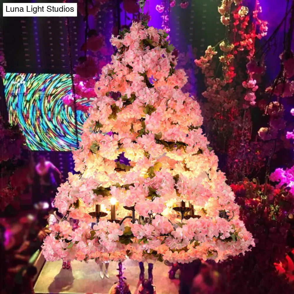 Rustic Pink Christmas Tree Chandelier: Metallic Wine Club Led Pendant Light