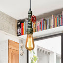 Rustic Pipe Hanging Lamp: Farmhouse Style Wrought Iron Light Fixture With Red Valve -