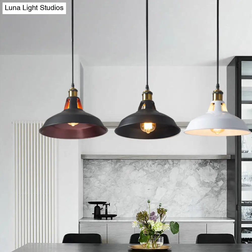 Rustic Pot-Lid Suspension Lighting: 1-Head Iron Hanging Light With Venting Hole For Bar