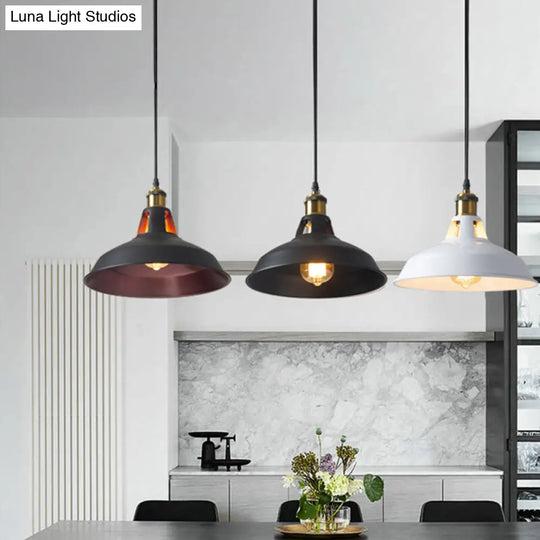 Rustic Pot-Lid Suspension Lighting: 1-Head Iron Hanging Light With Venting Hole For Bar