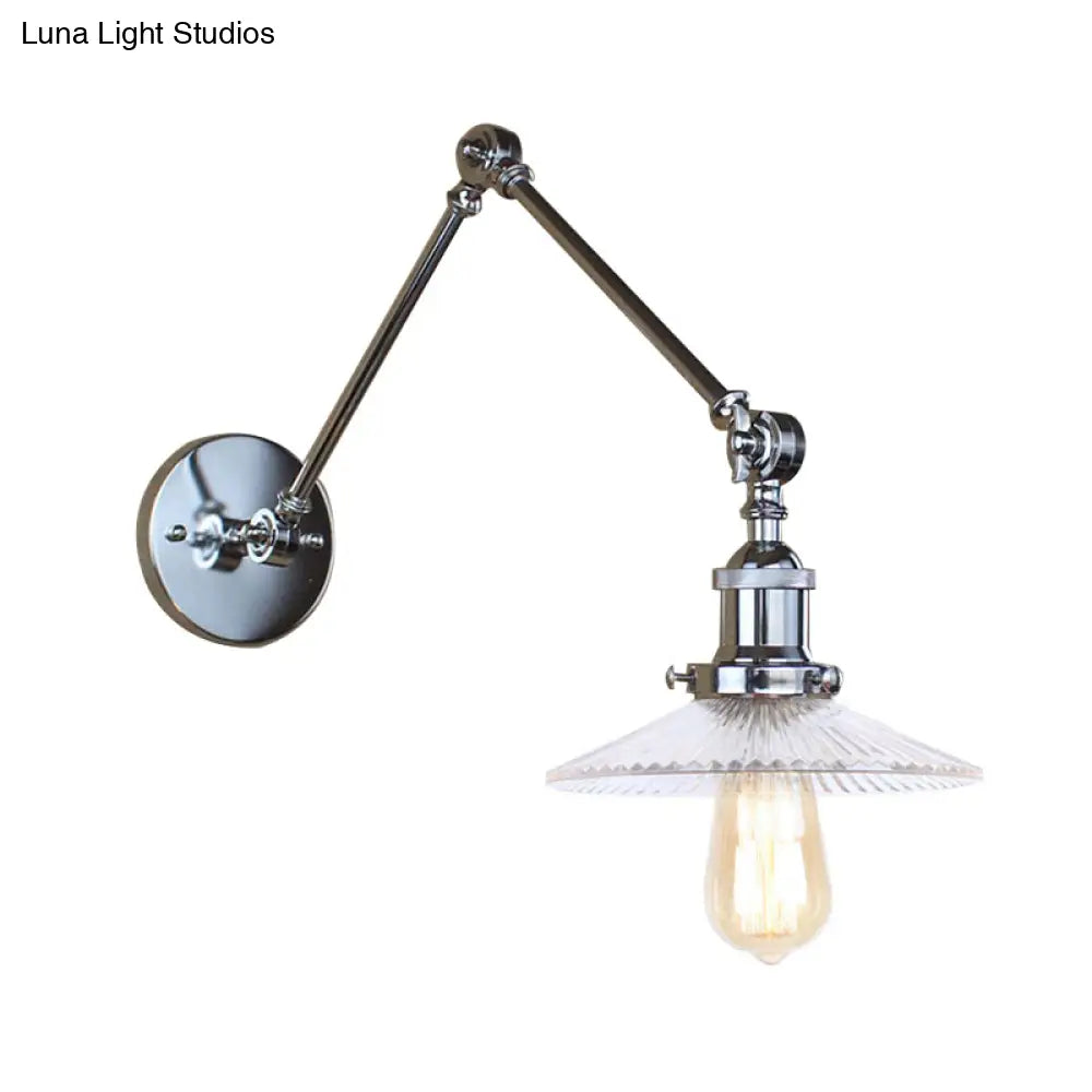 Rustic Prismatic Glass Saucer Sconce Light Fixture - 1 Black/Silver/Brass Wall Lamp For Living Room