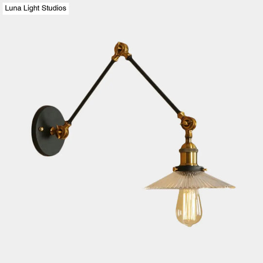 Rustic Prismatic Glass Saucer Sconce Light Fixture - 1 Black/Silver/Brass Wall Lamp For Living Room