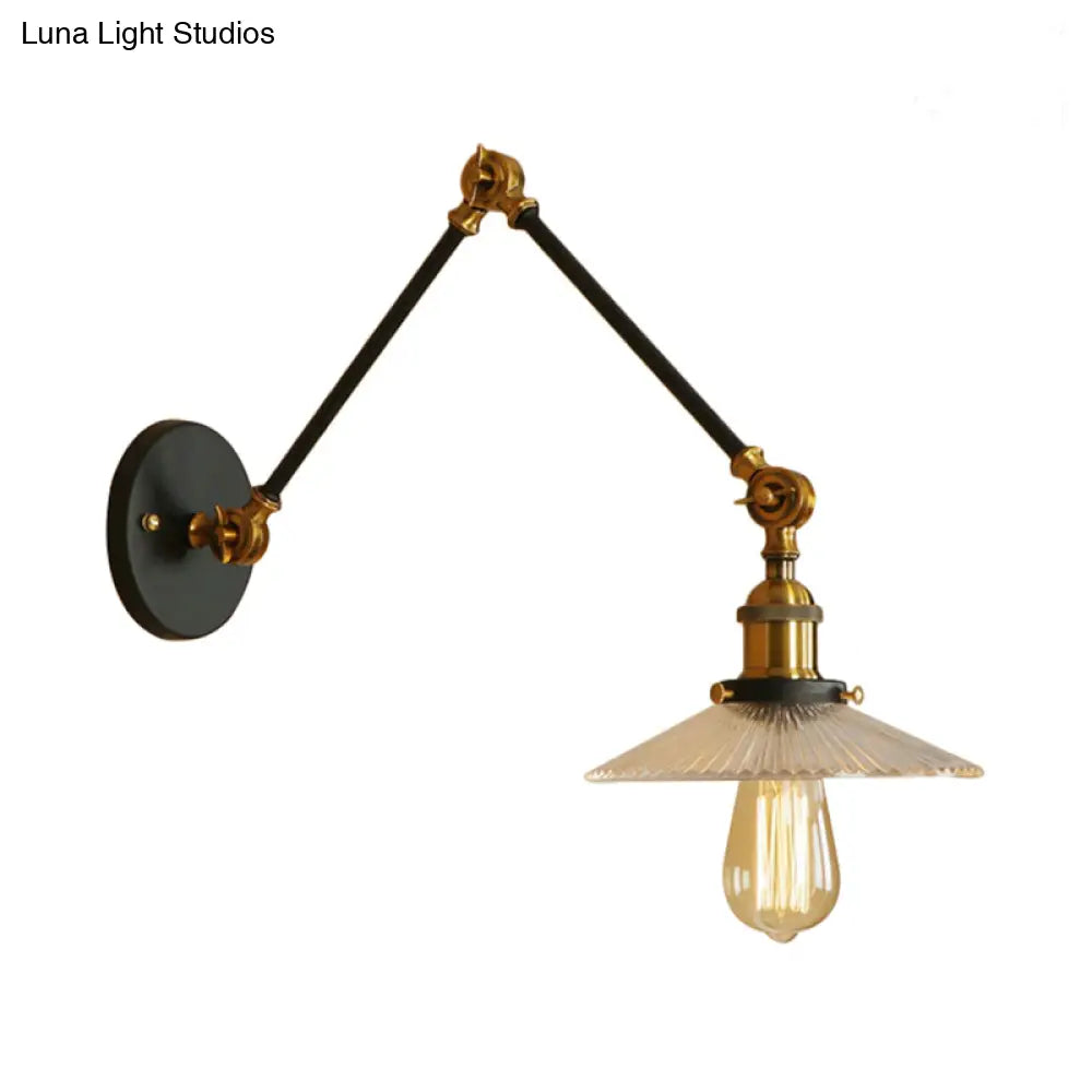 Rustic Prismatic Glass Saucer Sconce Light Fixture - 1 Black/Silver/Brass Wall Lamp For Living Room