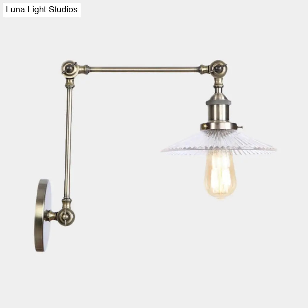 Rustic Prismatic Glass Saucer Sconce Light Fixture - 1 Black/Silver/Brass Wall Lamp For Living Room