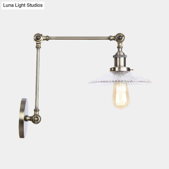 Rustic Prismatic Glass Saucer Sconce Light Fixture - 1 Black/Silver/Brass Wall Lamp For Living Room