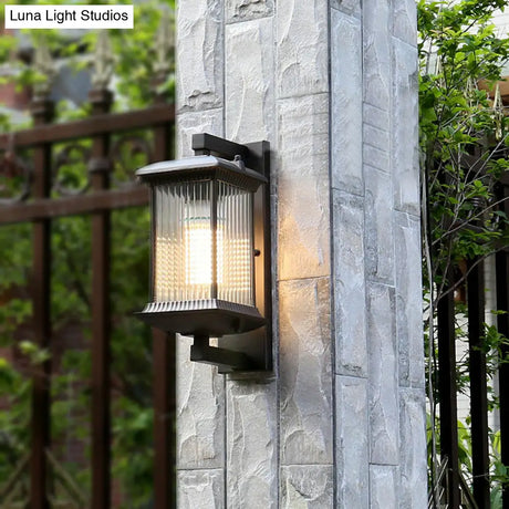 Rustic Rectangular Ribbed Glass Wall Lamp | 1 Bulb Coffee Courtyard Light Fixture