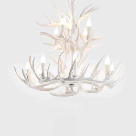 Rustic Resin Antler Chandelier - Artfully Crafted Hanging Light With Exposed Bulb Design 12 / White