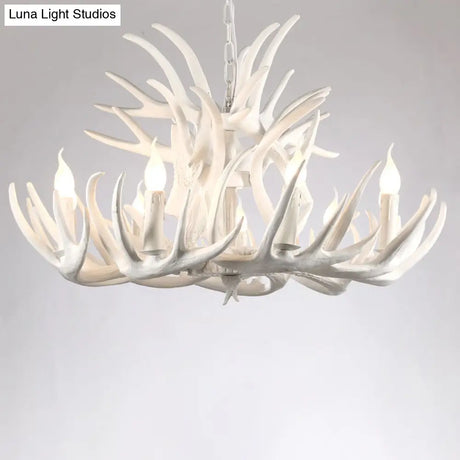 Rustic Resin Antler Chandelier - Artfully Crafted Hanging Light With Exposed Bulb Design