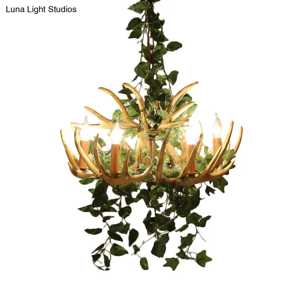 Rustic Resin Hanging Lamp - Candle Living Room Pendant Light With 4/6/12 Bulbs Pink/Green Chandelier