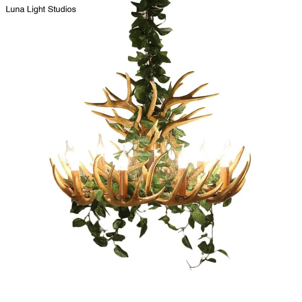 Rustic Resin Hanging Lamp - Candle Living Room Pendant Light With 4/6/12 Bulbs Pink/Green Chandelier