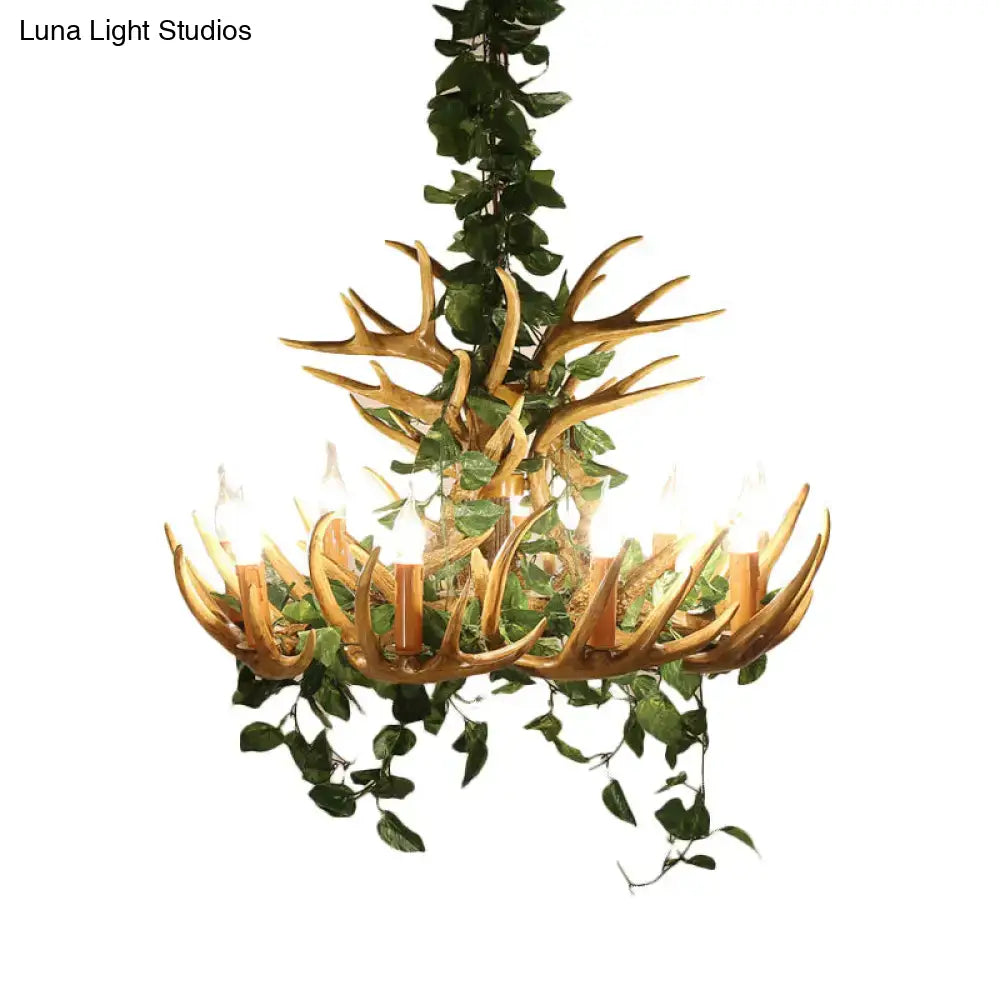 Rustic Resin Hanging Lamp - Candle Living Room Pendant Light With 4/6/12 Bulbs Pink/Green Chandelier