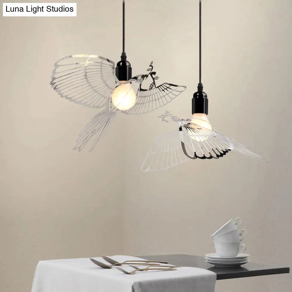 Rustic Flying Bird Shade Pendant Light - Silver Metal Perfect For Bars