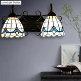 Rustic Retro Stained Glass Magnolia Wall Sconce Lamp With 2 Lights In Black - Ideal For Bathrooms