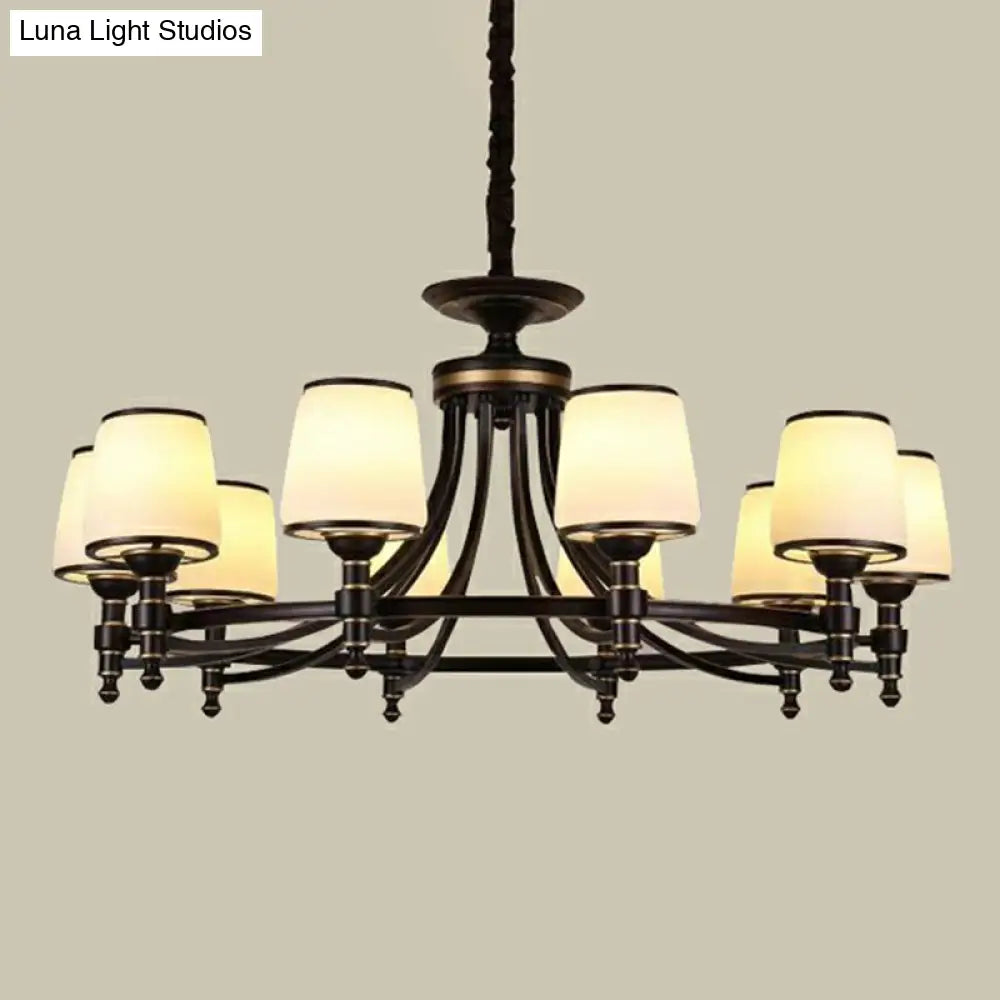Rustic Ribbed Glass Dining Room Chandelier With Black Tapered Shade