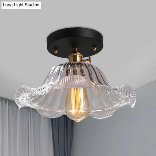 Rustic Ribbed Glass Scalloped Semi Flush Light Red/Blue/Clear 8/10/12 Wide