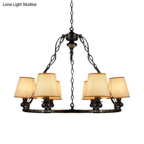 Rustic Ring Pendant Chandelier - 6-Light Fabric Ceiling Light In Black For Living Room