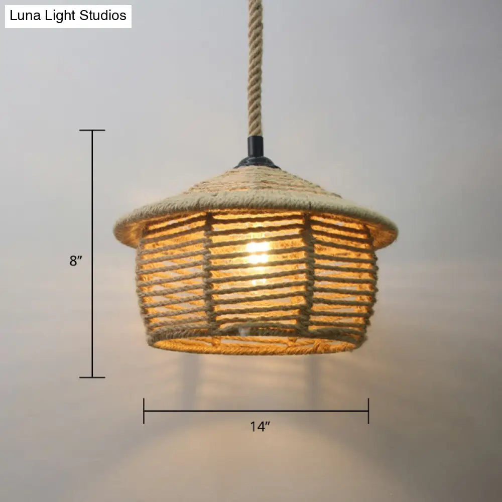 Country Style Hand-Wrapped Rope Pendant Light | Rustic 1-Bulb Ceiling Lamp In Brown For Restaurants
