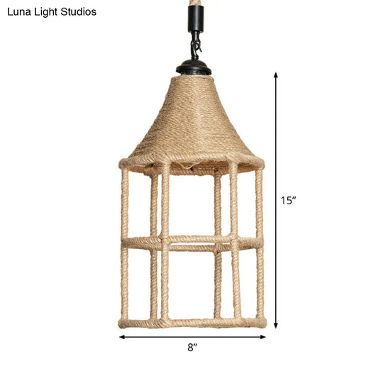 Rustic Rope Pendulum Light For Dining Room - Brown Suspended Lighting Fixture