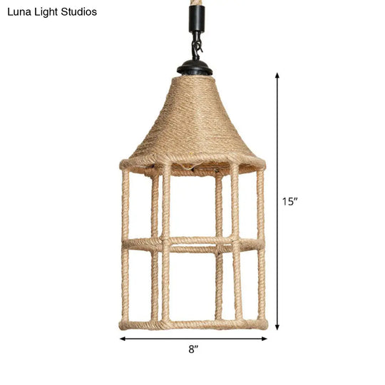 Rustic Rope Pendant Light For Dining Room - Booth Shaped Design Brown Finish Suspended Lighting