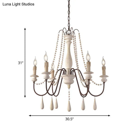 Rustic Scrolled Arm Pendant Light: Distressed Wood Chandelier For Living Room