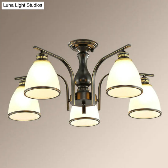 Rustic Semi Flush Glass Chandelier For Living Room 5 / Black