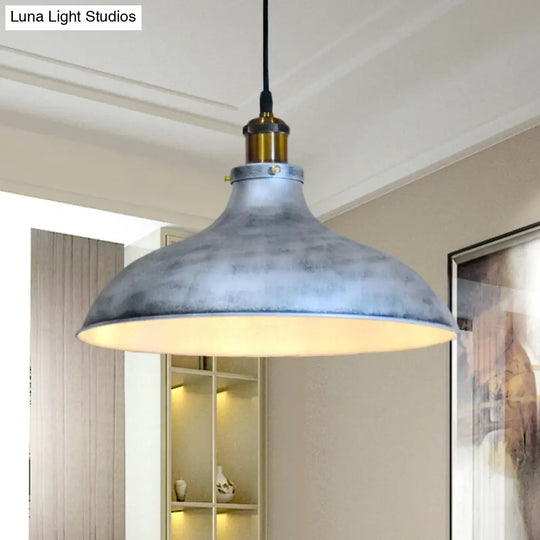 Rustic Barn Metal Ceiling Lamp With Silver Shade For Living Room
